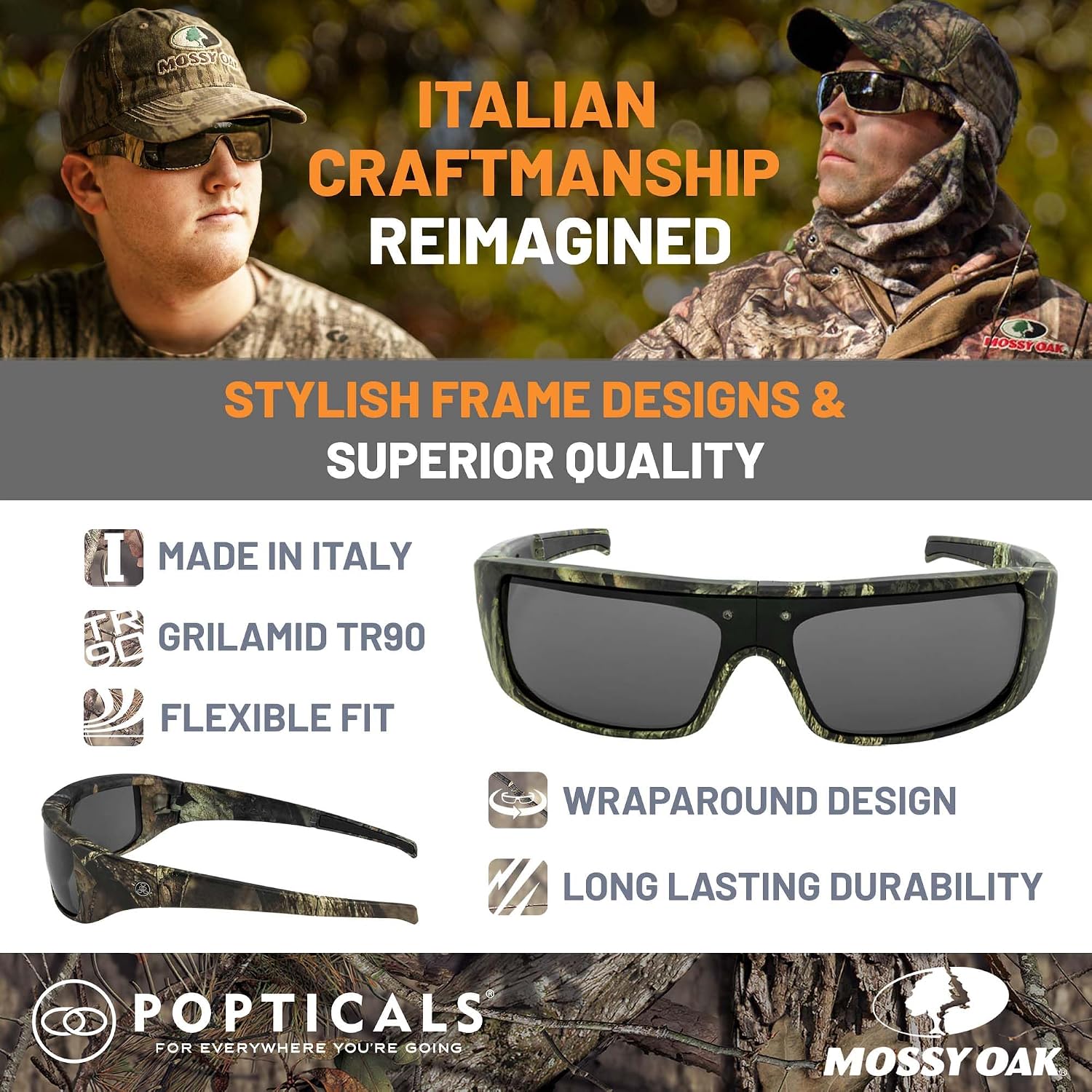 POPTICALS Camouflage Sunglasses for Fishing and Hunting – Polarized & Foldable Camo Sunglasses for Men – Hunting Accessories