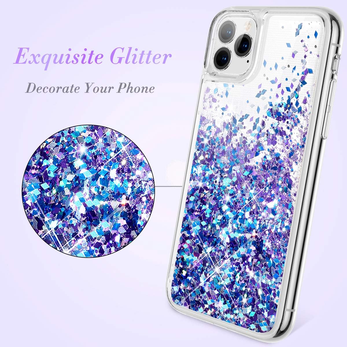 Caka Glitter Case for iPhone 11 Pro Glitter Case Liquid Bling Sparkle Luxury Fashion Flowing Floating Shining Quicksand Soft TPU Clear Women Girls Case for iPhone 11 Pro (5.8 inch)(Blue Purple)