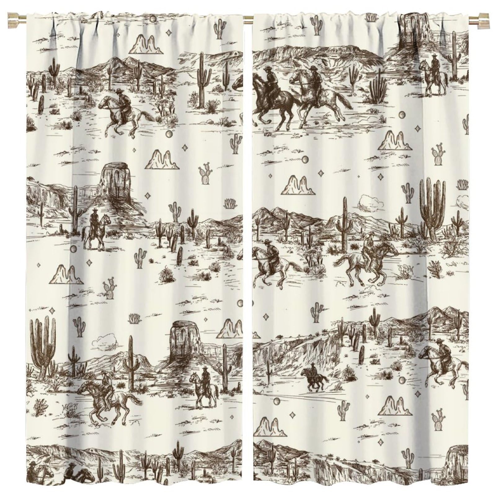FBMLBRB Vintage American Wilderness Western Cowboy Blackout Curtains for Bedroom,Sketch Style Western Cowboy Cacti Room Darkening Window Curtains with