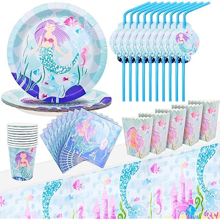 Pink Meerjungfrau Partygeschirr Set - Teller, Becher & Servietten Für Kindergeburtstag Deko