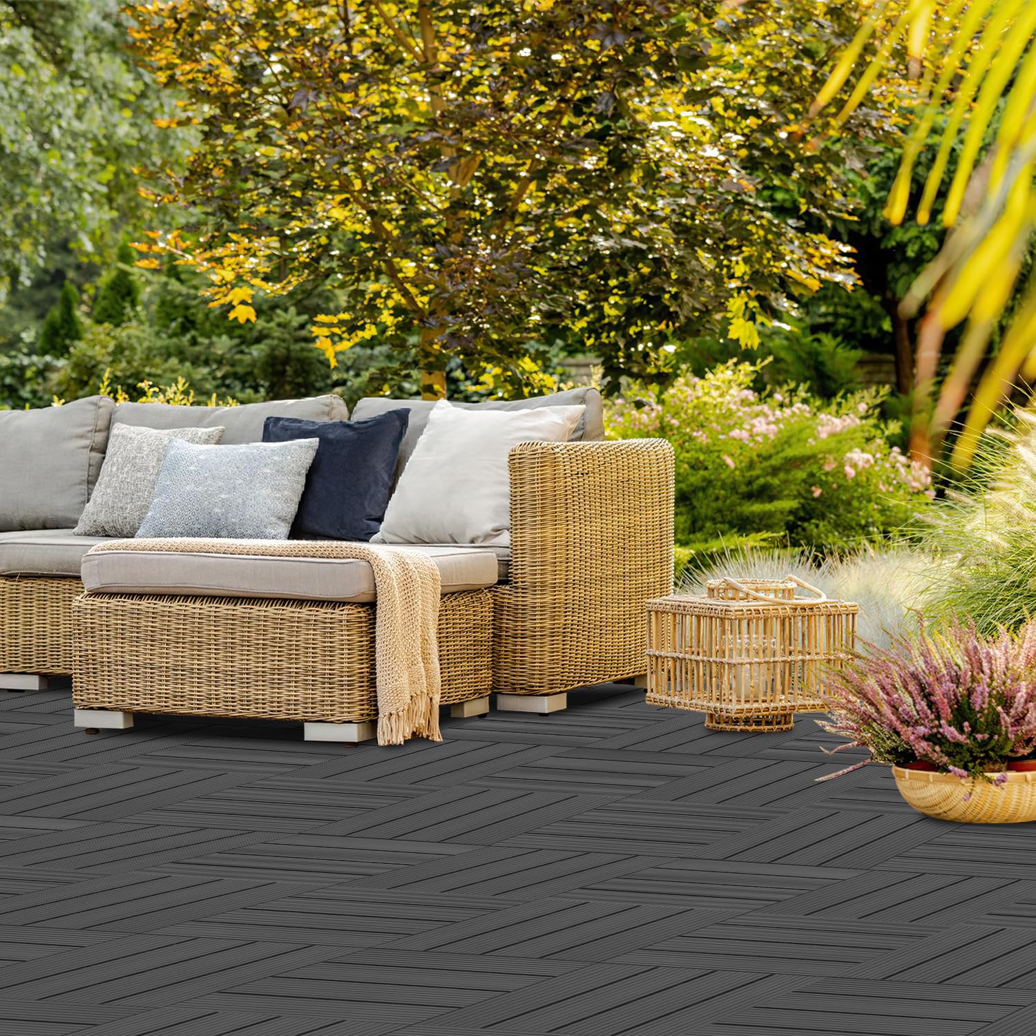 22 piastrelle per terrazze in WPC, 30 x 30 cm, per balcone, piastrelle da giardino con sistema a clic, piastrelle a clic, per terrazze, per 2 m², colore antracite