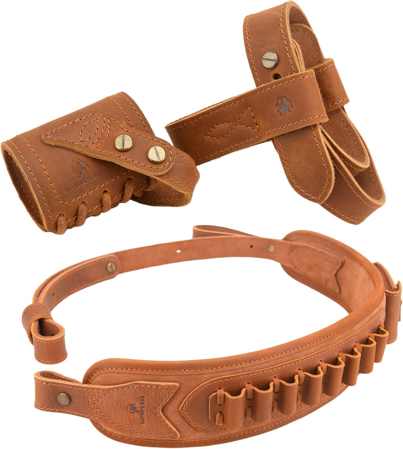 No Drill Leather Rifle Sling with Stock Harness and Barrel Mount for .308 .30-06 .44mag .45-70mag