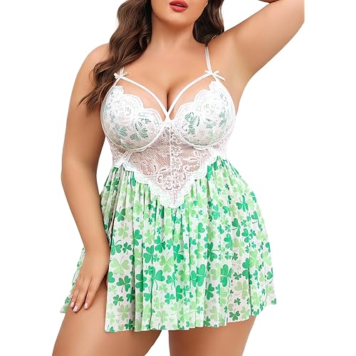 Avidlove Plus Size Lingerie Lace Babydoll Womens Strap Chemise Nightgown V Neck Nighty Mesh Sleepwear Side Slit Nightdress