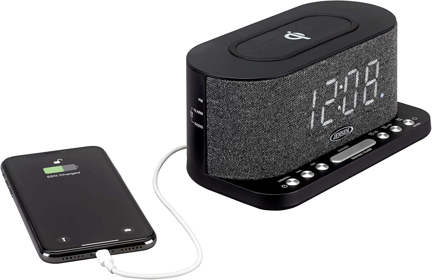 JENSEN QiCR-50 Dual Alarm Clock Radio with Wireless QI Charging
