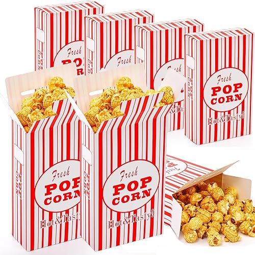 Bekith Paquete de 100 cajas de papel para palomitas de maíz, recipientes para palomitas de maíz, cubeta para fiestas de cine y noche de teatro
