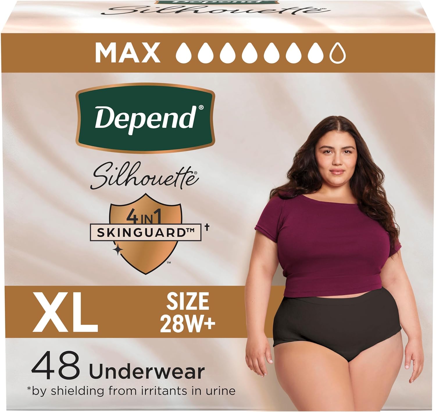 Depend Silhouette Adult Diapers, Incontinence & Postpartum Bladder Leak Underwear for Women, Maximum Absorbency, Extra Large, Black, 48 Count (2 Packs of 24), Packaging May Vary