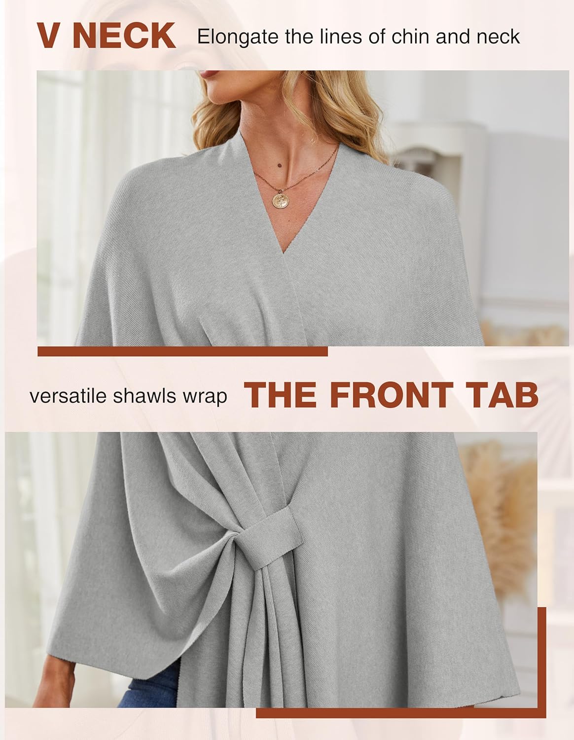 PULI Women's Elegant Shawl Wraps Soft Open Front Poncho Sweater for Spring Fall Winter - Image 5