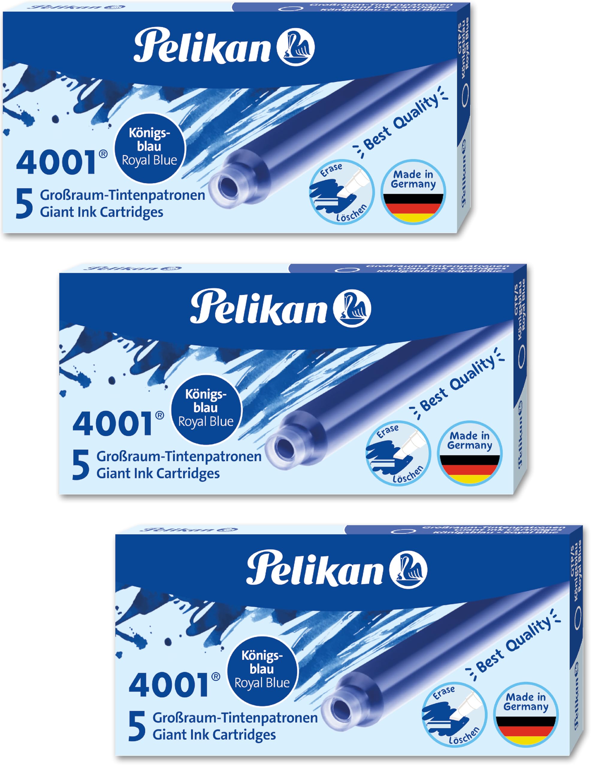 Pelikan Großraum-Tintenpatronen 4001 Tinte Königsblau, 20 Stück (Königsblau, 15 Stück)