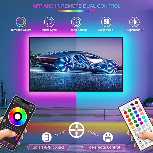 Miniatura 10 de Tira de luces LED de 100 pies para dormitorio (2 rollos de 50 pies), tira de luces LED con sincronización de música, cambio de Corlor, tira de luz