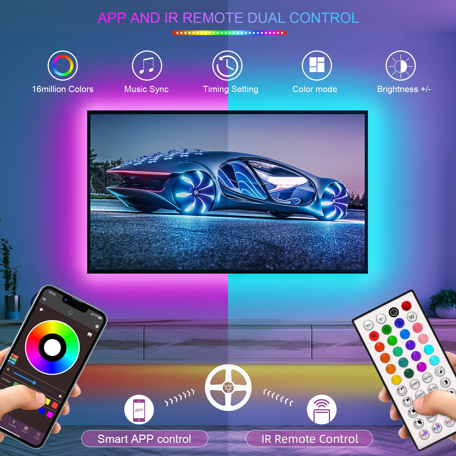 LED Streifen Außen 300M Wasserdicht Zuschneidbar Musik Sync RGB IP65 Wasserdicht Außen mit Fernbedienung App LED Lichterkette