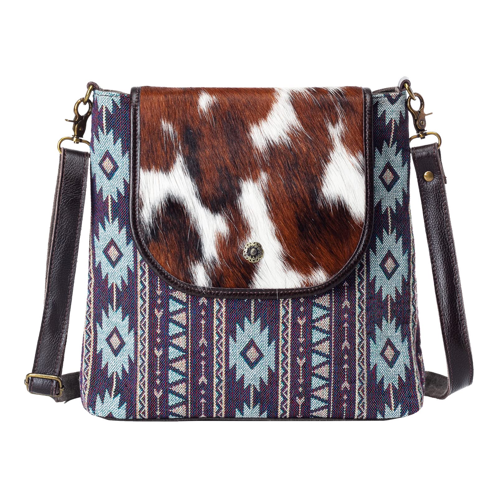 ANNGOTICowhide & Canvas Crossbody Bags for Women, Western Purses Shoulder Bag Handmade Crossbody Purse Vintage Style