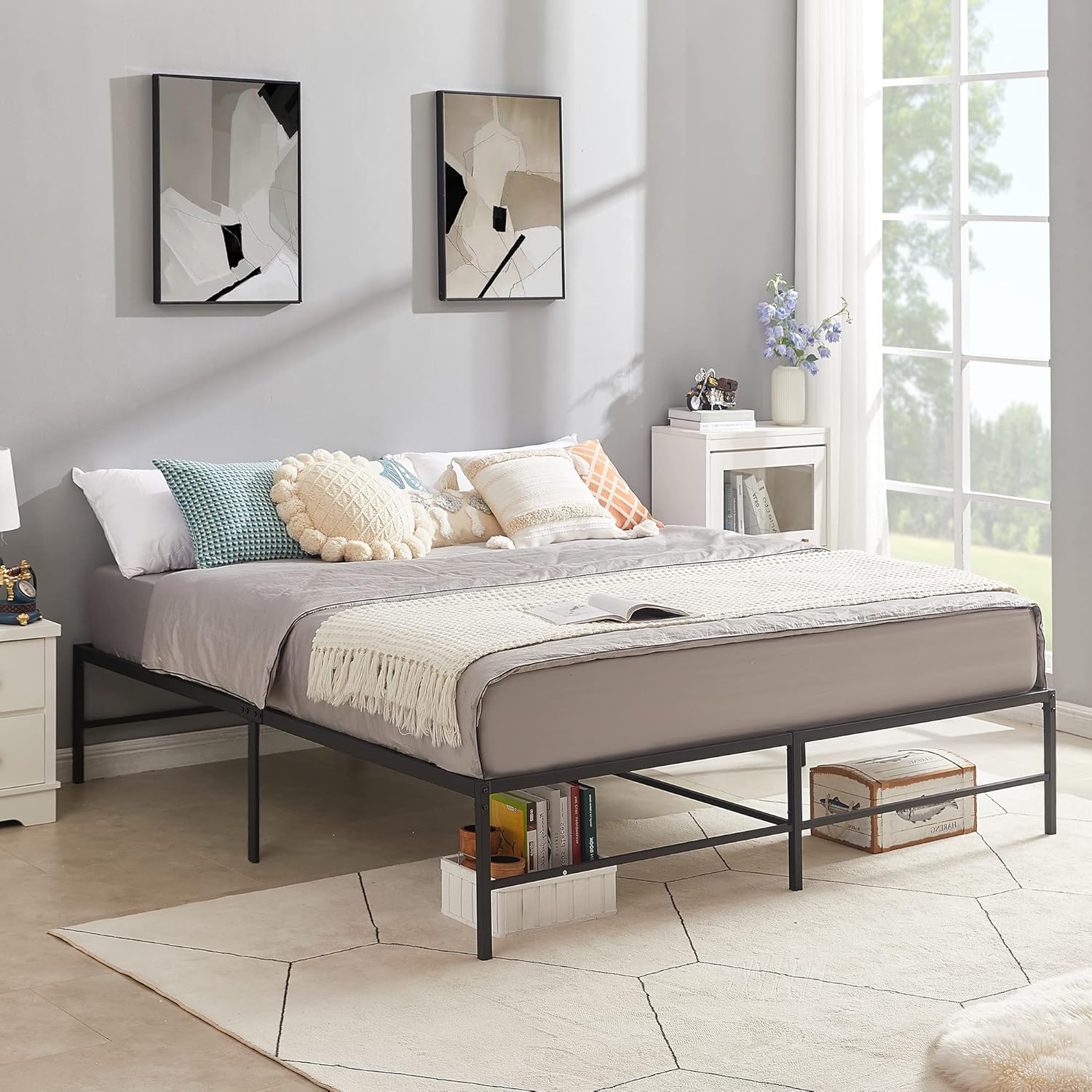 VECELO 16" Metal Platform Bed Frame/Mattress Foundation/No Box Spring Needed (King Size)