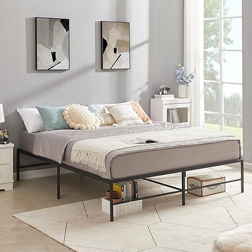 Miniatura 4 de VECELO Marco de cama de plataforma de metal de 16 pulgadas, base de colchón, no necesita somier (tamaño King)