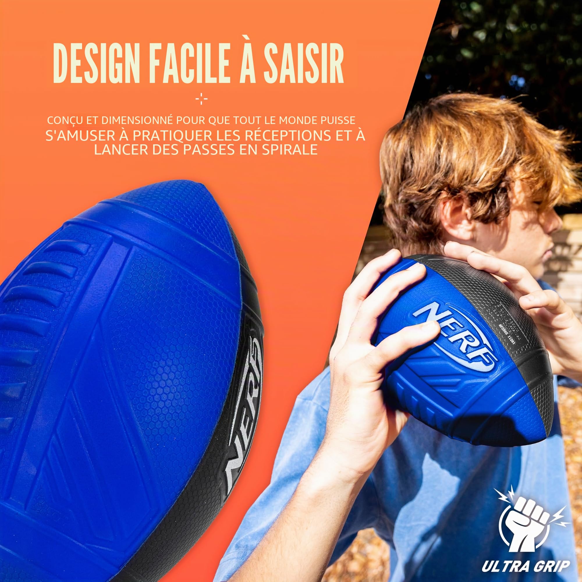 Ballon de football Nerf Pro Grip – Ballon classique en mousse – Facile à attraper et à lancer – Idéal pour jouer en intérieur et en extérieur – Bleu