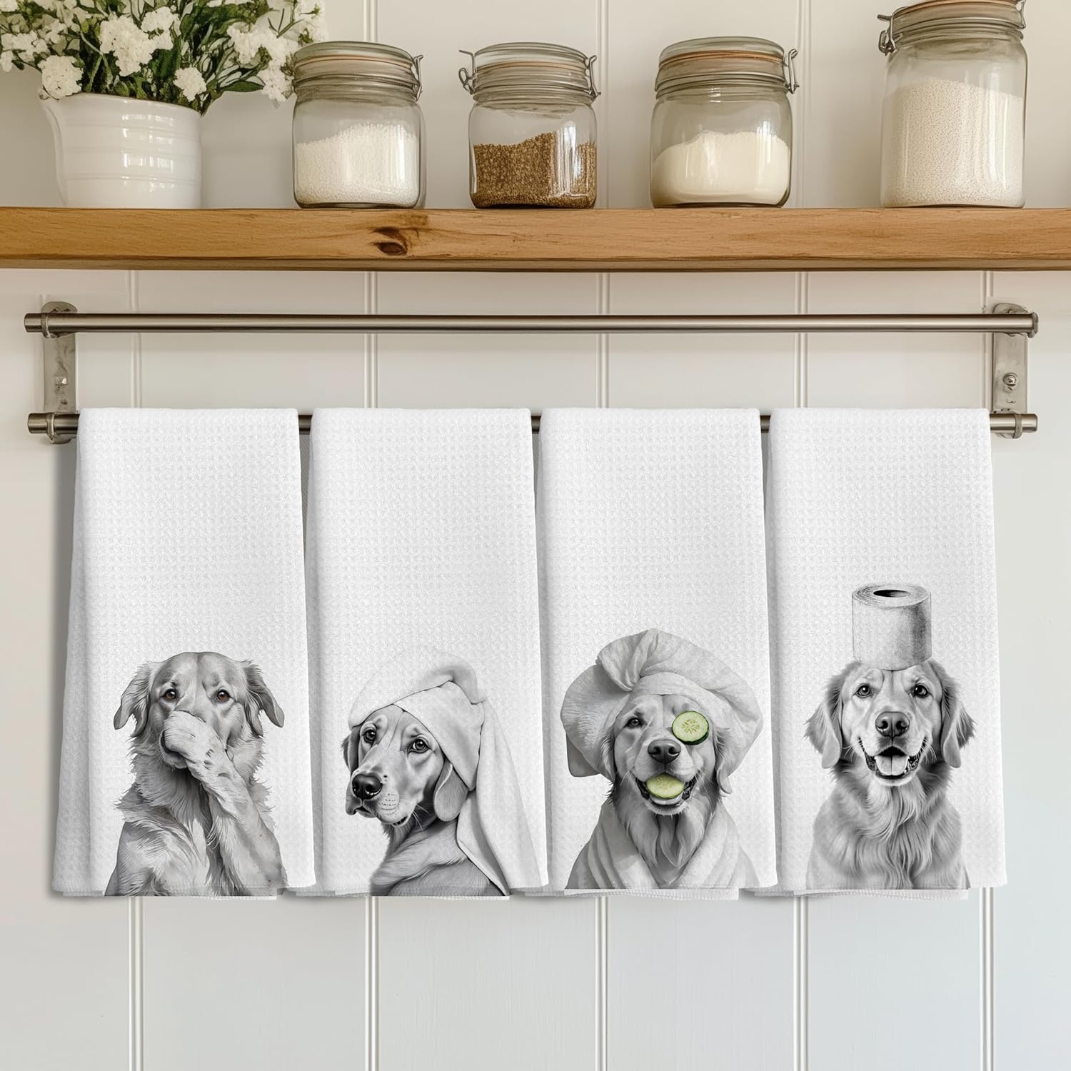 Funny Golden Retriever Gifts Bathroom Hand Towels Set of 4, Golden Retriever Gifts for Women, Dog Bathroom Decor,16x24 Inch - Image 3