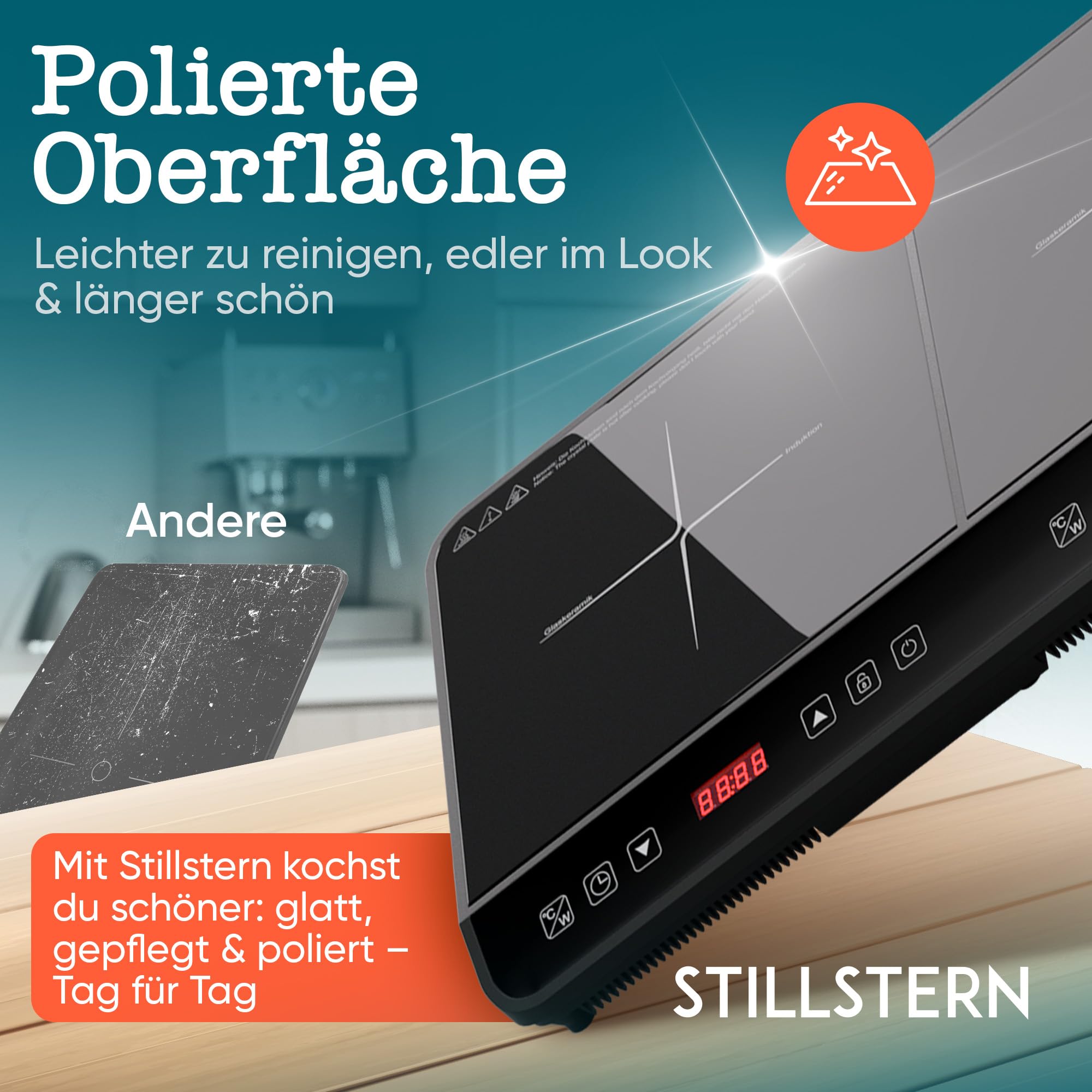Stillstern Doppel-Induktionskochfeld | Induktionskochplatte [3600W] 2 Platten Herdplatte mit Lautlos-Funk. & Turbo-Boost, 12-28cm, 18 Temp. & Leistungsstufen, 24h Timer, Induktionsherd 2er Kochplatte