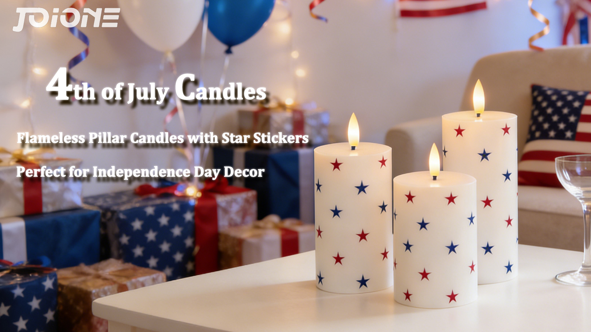 Image of JOIONE Patriotic Flameless Pillar Candles with Remote, 3 Pack Home Decor | Battery Operated, Star Sticker, Real Wax, Remote Control, Warm Flickering Glow, 4th of July Independence Day Party Decor