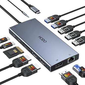 Docking Station Laptop 2 Monitors, 15 in 1 Docking Station Triple Display, USB C Hub Adapter with Two HDMI, 8K DisplayPort, E