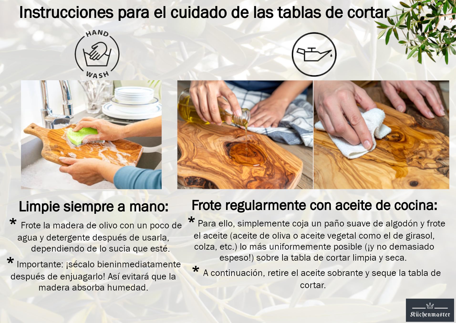 Küchenmaster Tabla de cortar de madera de olivo en corte natural (40-42 cm)