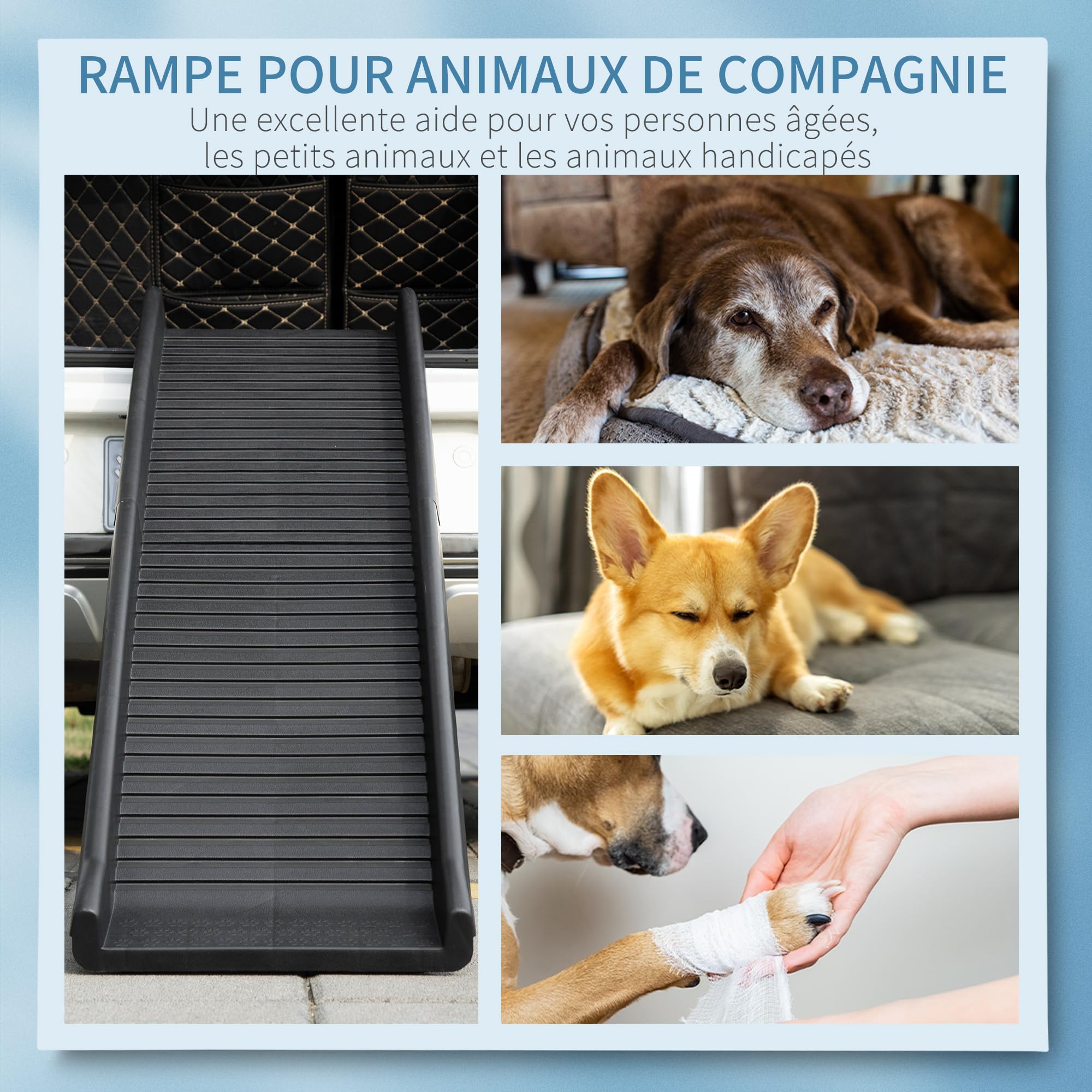 PawHut Rampe Pliable pour Chiens légère pour Voiture 155 x 39 x 14 cm Noir