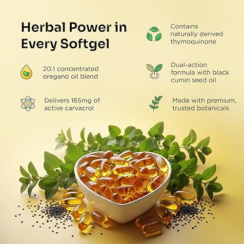 Miniatura 4 de Activique's Aceite de orégano con aceite de semilla negra, carvacrol y timoquinona 4 veces más fuerte, suplemento de orégano 2 en 1 para la salud