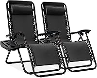 Best Choice Products 2-Pack Zero Gravity Lounge Chairs - Adjustable Steel Mesh Recliners w/ Pillows, Cup Holder Trays, Black