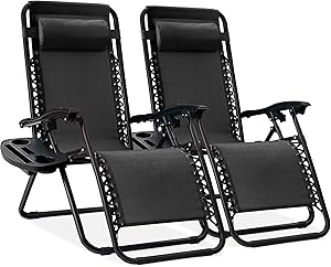 Best Choice Products Set of 2 Adjustable Steel Mesh Zero Gravity Lounge Chair Recliners w/Pillows and Cup Holder Trays - Black