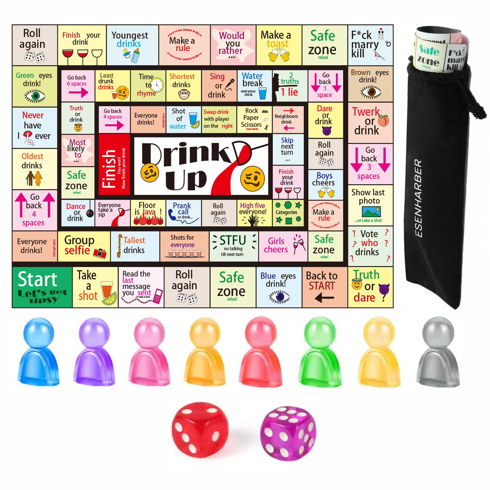 Drink Up Board Game, Drinking Games for Adults, Ideal for Girls Night Out, Adult Games for Game Night, Party Games (2-8 Players, Age 21+)