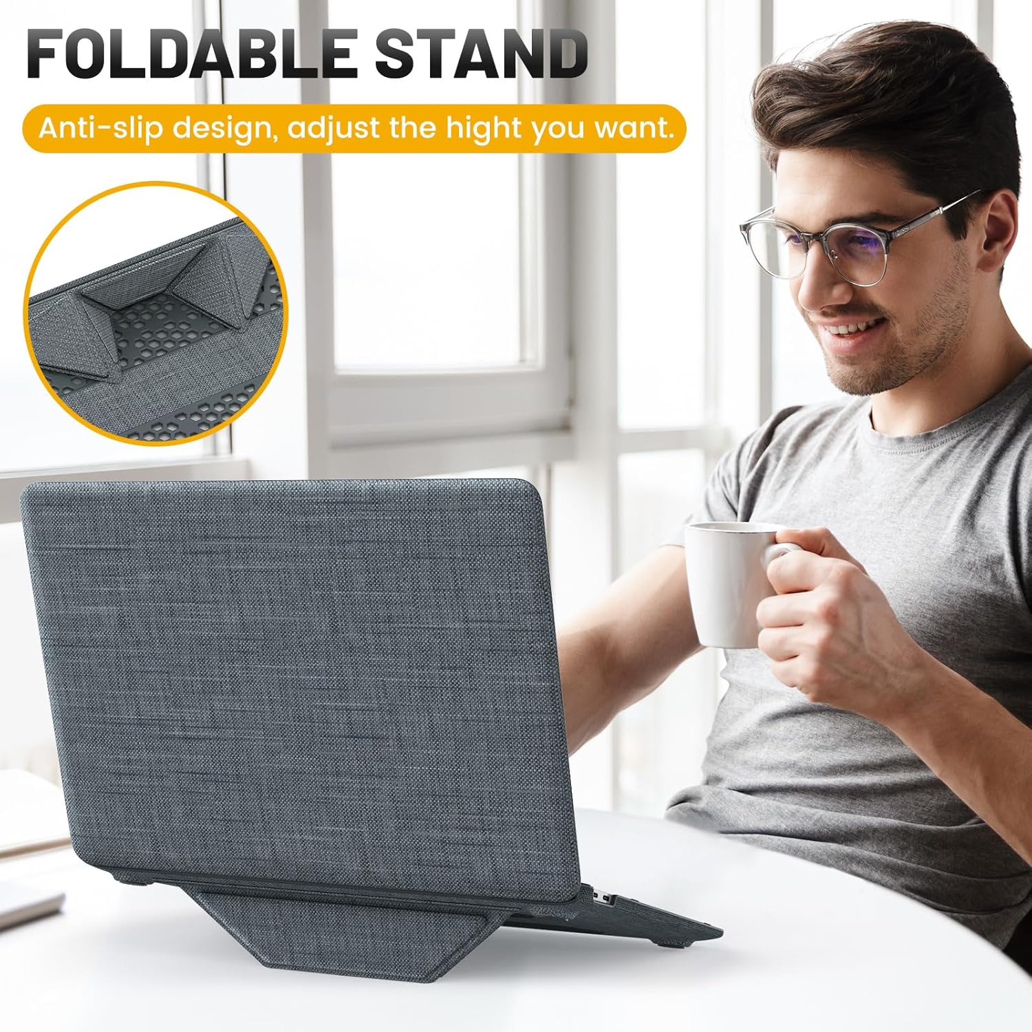 HXCASEAC Case Compatible with MacBook Air 13 inch Case 2020 2018 with Foldable Stand, Anti-Scratching Protective Hard Shell Cover for A2337, A2179, A1932 Fabric, Grayish Blue