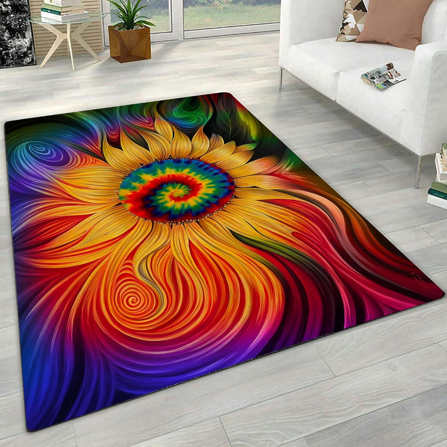 Hippie Sunflower Area Rug, Hippie Sun Rug, Hippie Sunflower