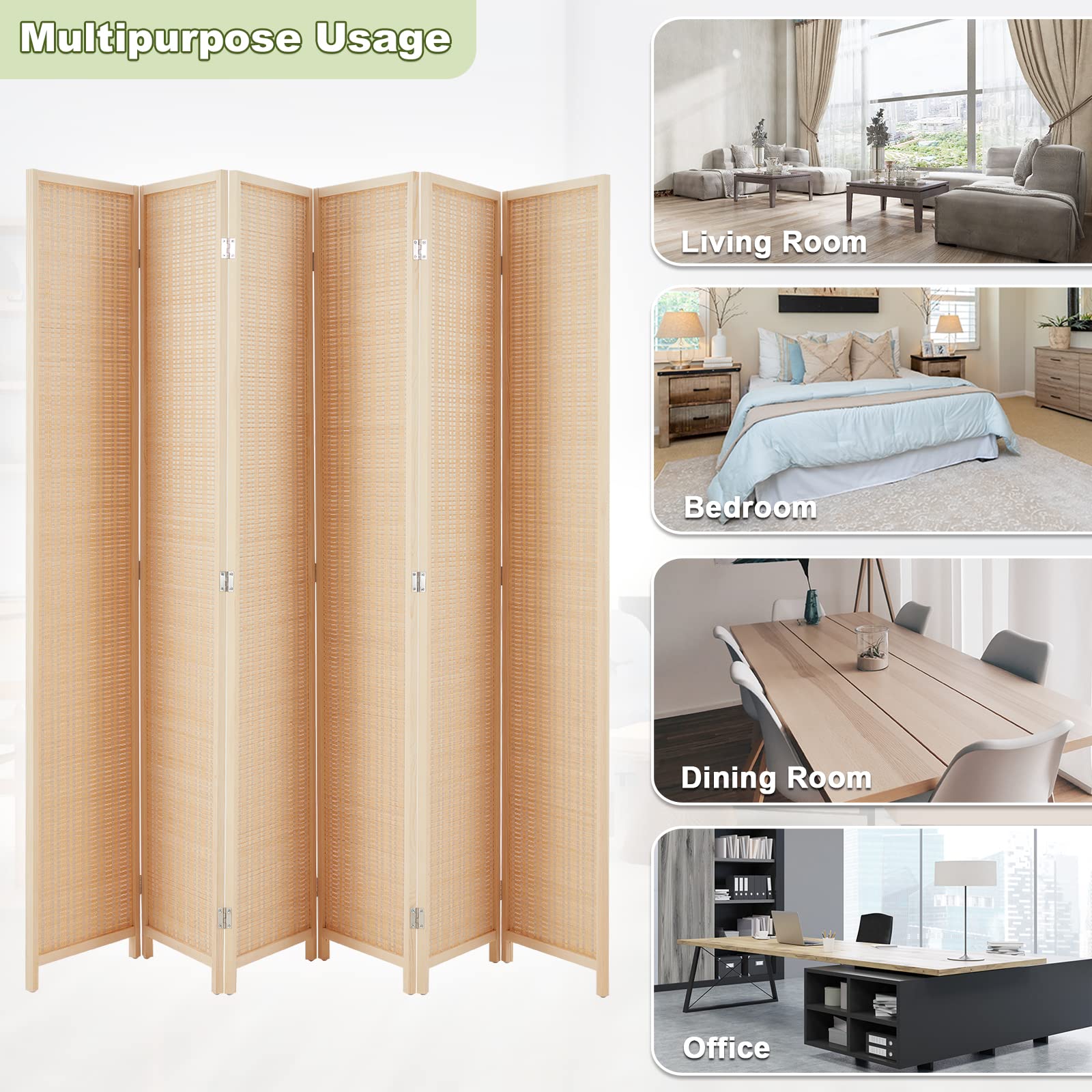 Buy HADDOCKWAY HighQuality 6 Panel Bamboo Room Divider Wall 6FT Tall