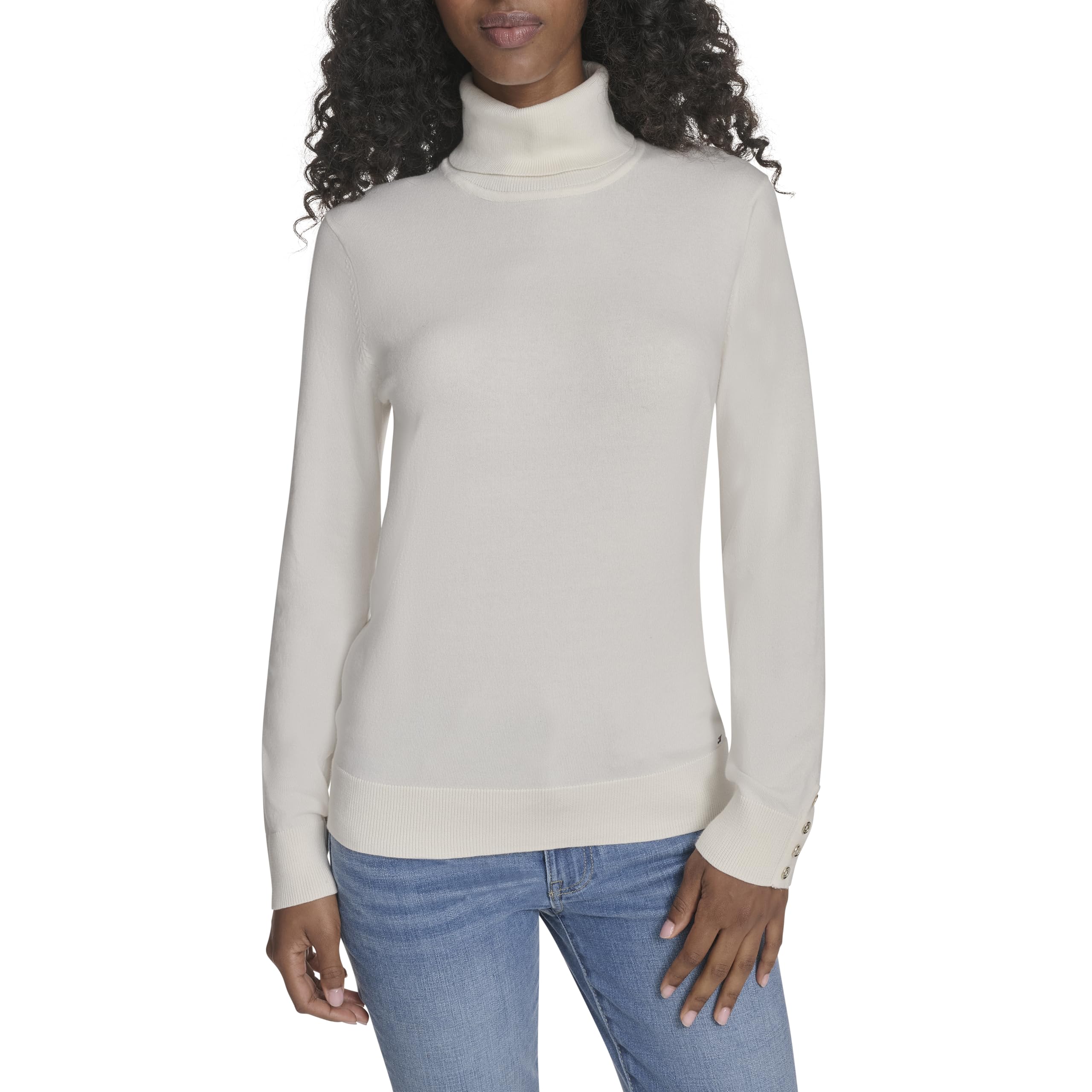 Tommy Hilfiger Womens Cotton Lightweight Turtleneck Sweater, Ivory, XL