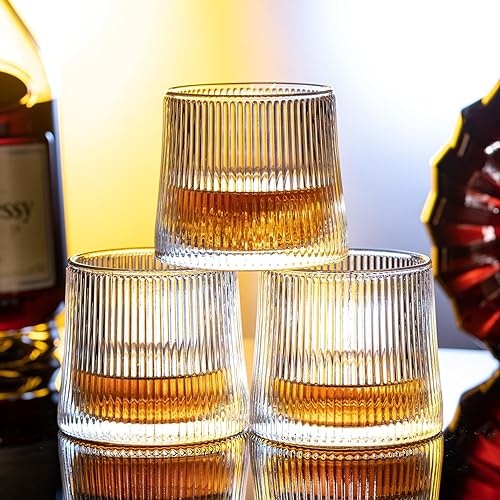 Miniatura 7 de Vasos de whisky de 6 onzas, juego de 3 a la antigua, bebidas alcohólicas de cóctel bourbon, vasos de whisky a la antigua (rayas verticales)