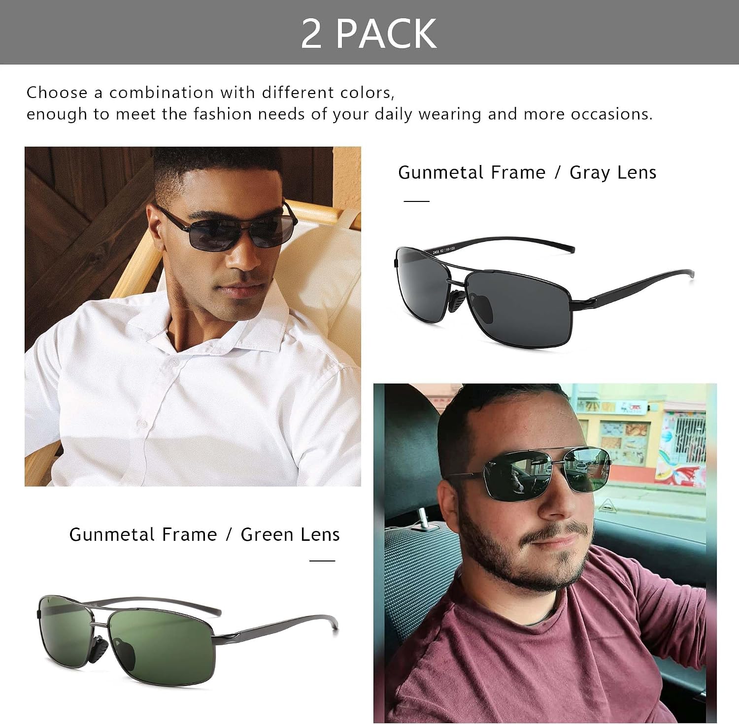  Ultra Lightweight Rectangular Polarized Sunglasses Men UV400 Protection thumbnail