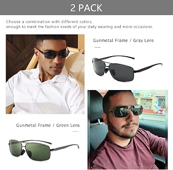 SUNGAIT Ultra Lightweight Rectangular Polarized Sunglasses Men UV400 Protection