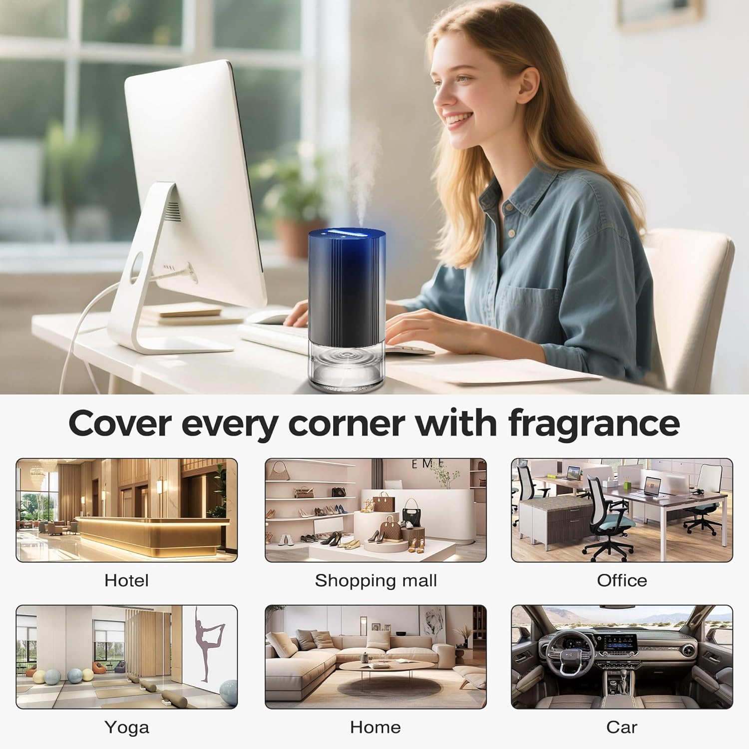 Waterless Essential Oil Diffuser with 100ml of Pure Essential Oil, Mini Scent Air Diffuser with 7 Color Lights, 100ml Large Capacity CarDiffuser, 3 Timers & 3Mist Levelsfor Home, Car, Office