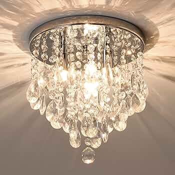NSRCE K9 Crystal Chandeliers, Modern Chandelier Lighting Fixture, Small Chandelier 10", 3-Light Bedroom Chandelier, Flush Mount Ceiling Light for Dining Room, Kitchen, Foyer, Hallway.