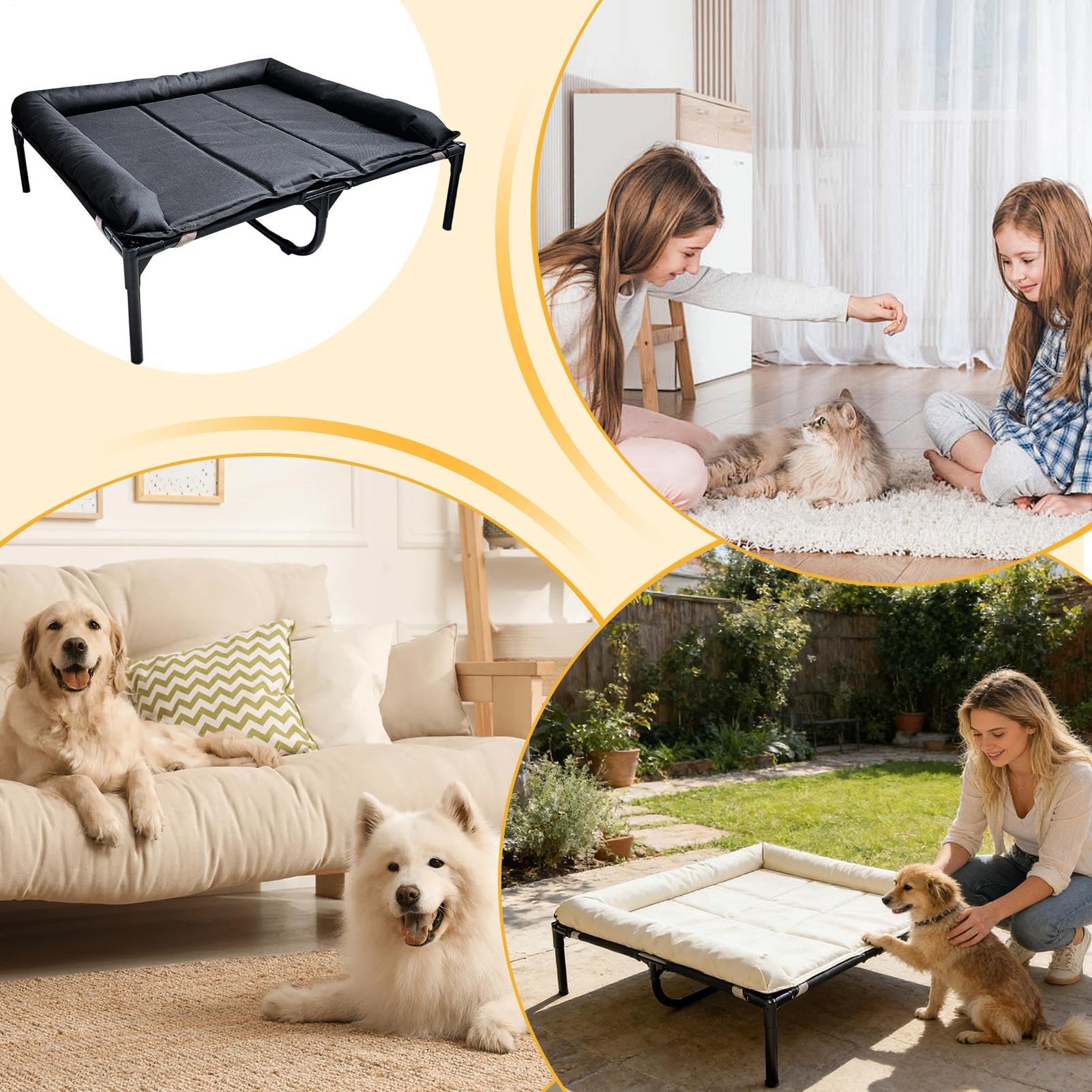 Genérico Camas Elevadas para Perros,Colchoneta Impermeable Portátil - Cama Cuna para Perros Portátil De Oxford con Cojín Desmontable,para Mascotas Cachorros Viaje Camping Interior Exterior