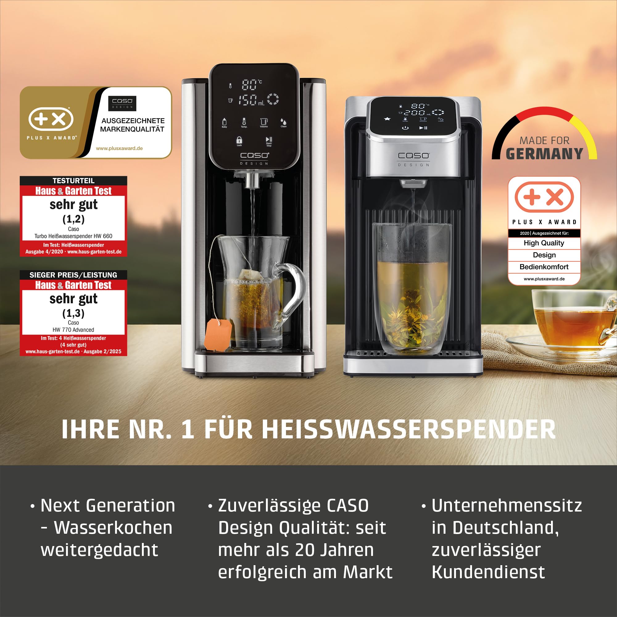 CASO HW 660 Heißwasserspender - heißes Wasser in wenigen Sekunden, spart bis zu 50% Energie gegenüber Wasserkochern, 8 Mengenausgaben, für Babynahrung geeignet, Integrierte Entkalkungserinnerung