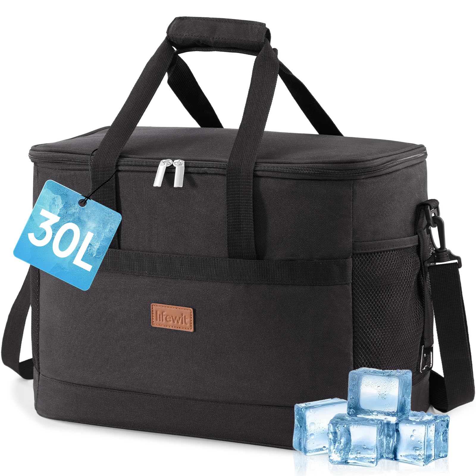 Lifewit Sac Isotherme 30L Grand Format Glaciere Souple Isothermes Portable Sacs Isotherm Courses Surgelés pour Voyage Pique Nique Camping Plage Noir