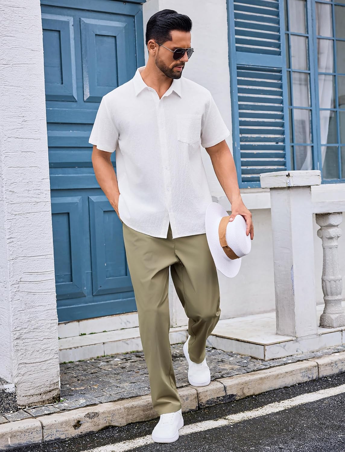 Men's Office Business Pants Quick-Drying Straight Leg Pants with Pockets Golf Work Pants - Image 5