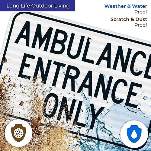 Miniatura 5 de Letrero de entrada solo para ambulancia, 12 x 18 pulgadas, 3M EGP reflectante aluminio .063, resistente a la decoloración, fabricado en Estados