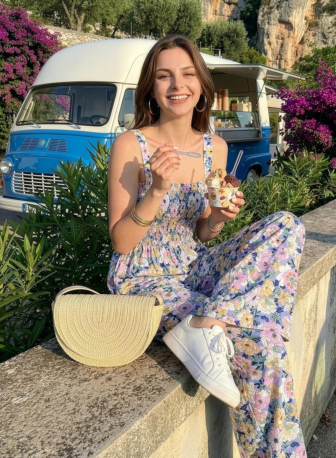 Dokotoo Women's Casual Loose Overalls Jumpsuits One Piece Sleeveless Printed Wide Leg Long Pant Rompers With Pockets - Image 6