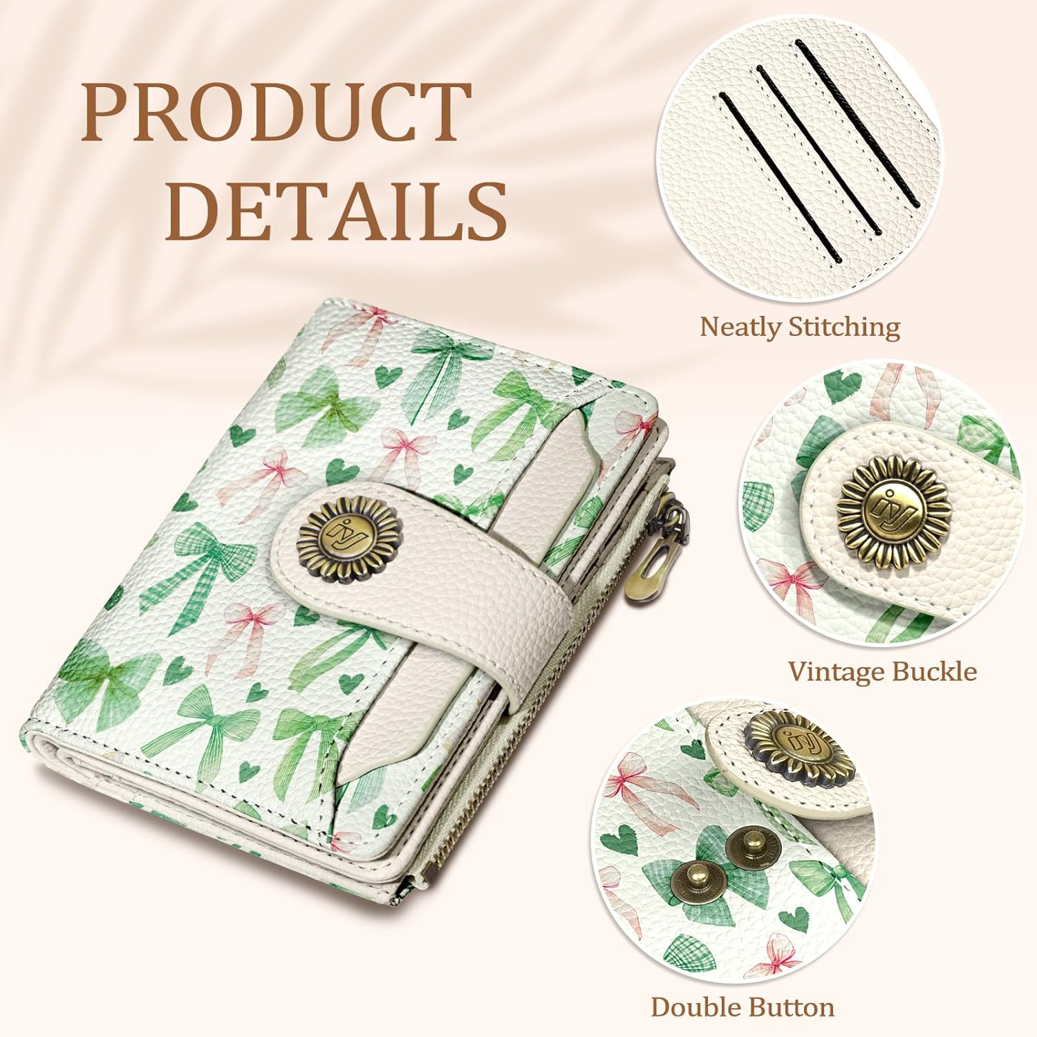 Sage Green Bow Small Wallet Women RFID Blocking Bifold, Cute Credit Card Holder, Zipper Coin Pocket, PU Leather, Compact, Travel, 4 ID Window, 14 Card Slots, Cash Purse, Ladies Woman Female - Image 5