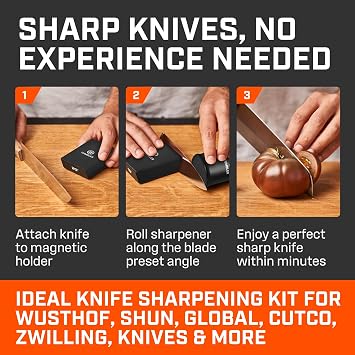 TUMBLER Pro Rolling Knife SharpenerTM - Knife Sharpening Made Easy - Ultimate Gift for Father's Day - Kit with Removable Disc System - 4-Layer Diamond Sharpening Disc & EdgeBoost Ceramic Disc (Black)