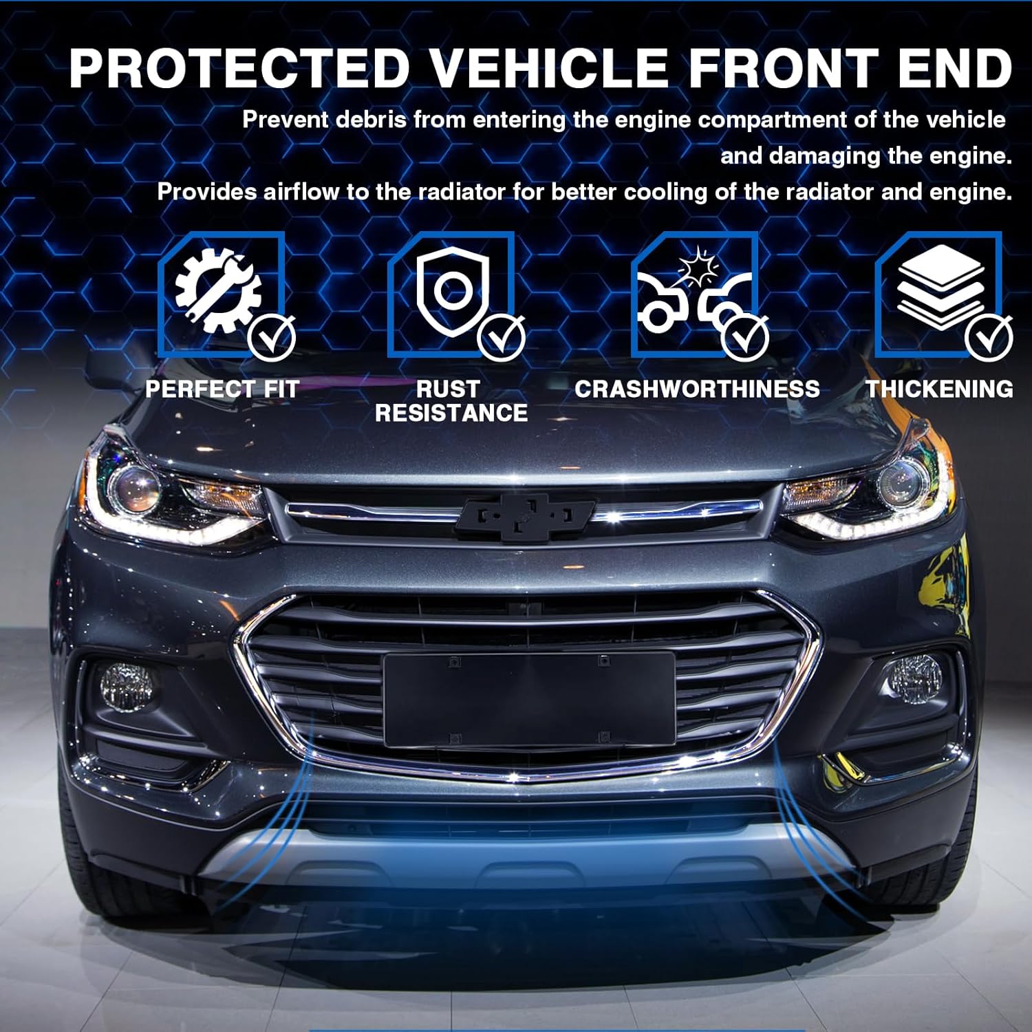 MotorFansClub Front Bumper Upper Grille & Middle Lower Grille Set Fit for Chevrolet Chevry Trax 2017 2018 2019 2020 2021 2022 Black