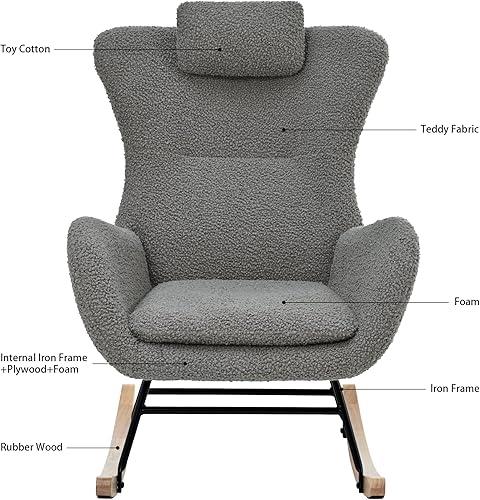 Miniatura 5 de Legendstone Mecedora para guardería, silla reclinable tapizada con respaldo alto, silla de lectura, cómoda silla decorativa para sala de estar,
