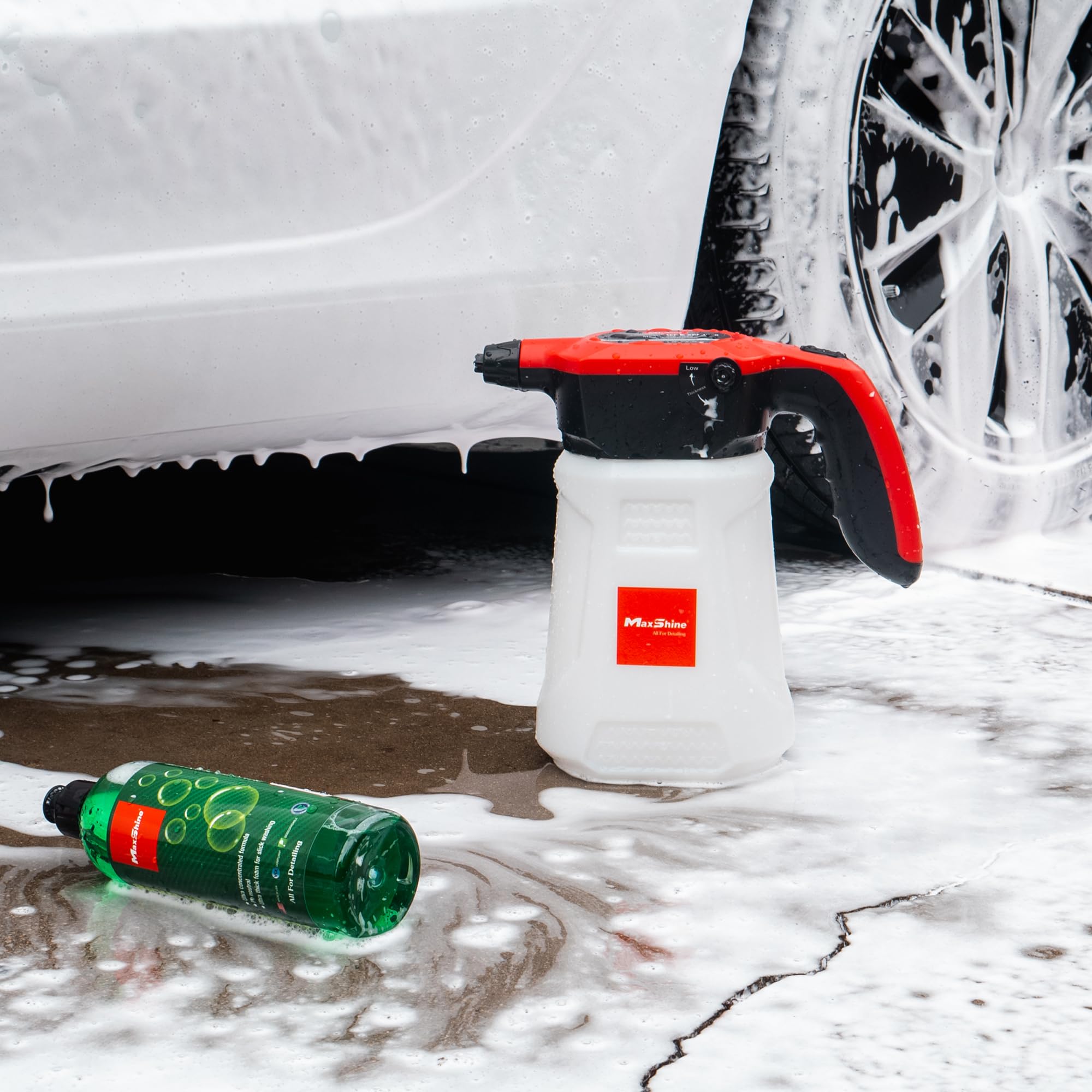 Maxshine Pulverizador de Espuma inalámbrico portátil | Capacidad de 2 litros con batería de 2600 mAh | Modos de pulverización Dobles para Espuma Gruesa | Espumador eléctrico de Lavado de Coches y