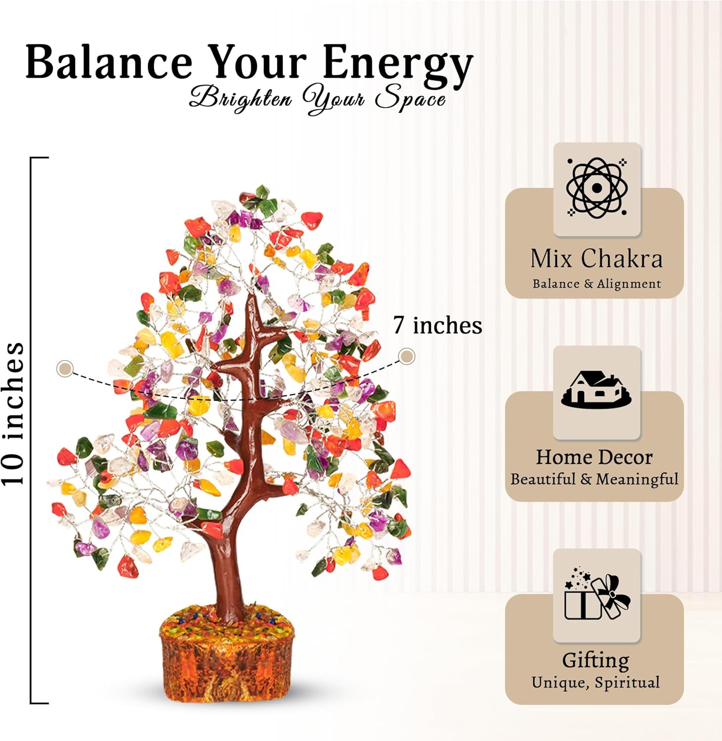 YATSKIA Mix Chakra Tree - Gemstone Tree of Life - Crystal Gifts for Women - Gemstones and Crystals - Crystal Trees for Positive Energy - Meditation Gifts - Image 2