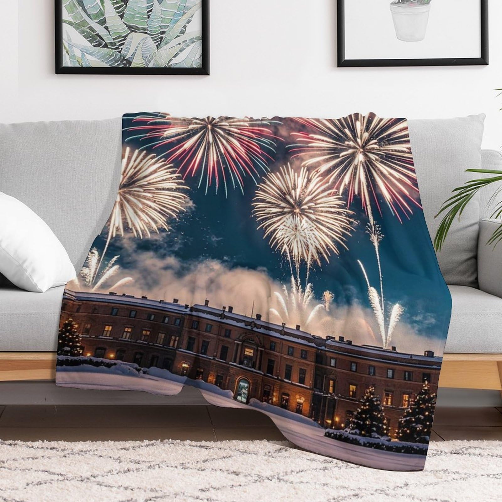 Couverture micro polaire douce feux d'artifice plaid flanelle lit salon toutes saisons